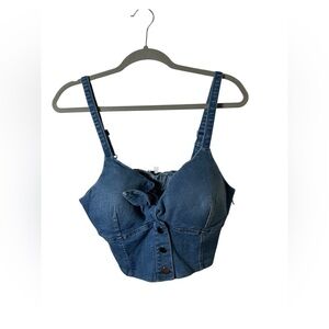 Story On Denim Button Front Bustier Crop Top NWT Size Large